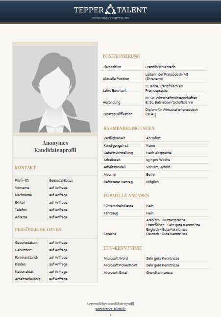 Tepper Kandidatenprofil anonym erste Seite